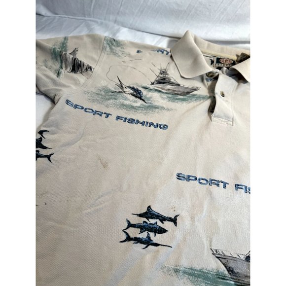 GPS Global Tracking Fishing Polo Shirt mens Large Tan - Picture 4 of 9